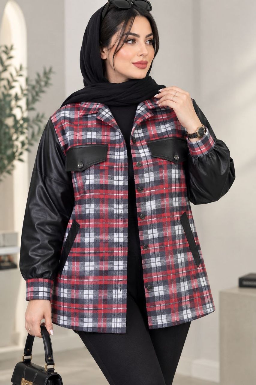 مانتو پشمی آستین چرم زنانه 346